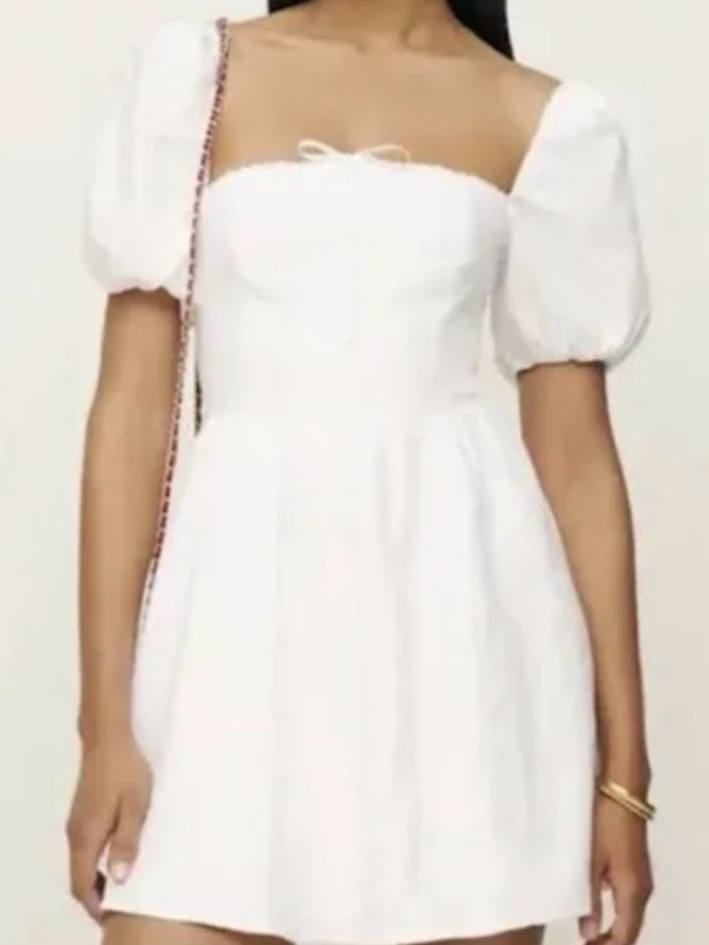 Reformation White Puff-Sleeve Mini Dress